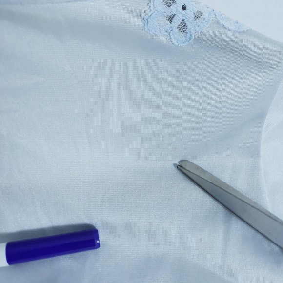 VINTAGE Vanity Fair Sz S Baby Blue Lace Nightgown Button Down Made in USA Pocket - Picture 11 of 11